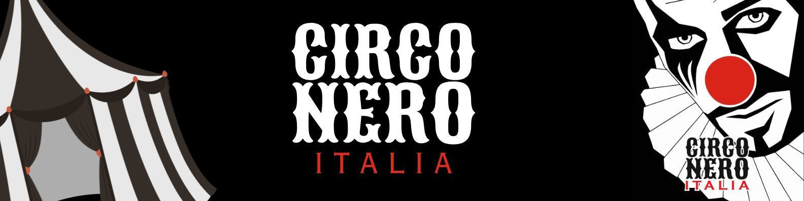 Circo Nero Italia logo with a stylized clown face on a black background