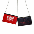 Two pouches, one red and one black, with text on a white background