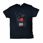 Black t-shirt with a graphic design of a face with a red circle and 'Circo Nero Italia' text on a white background. Circo Nero and Sorry I'm Not A Deejay Collaboration