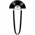 A black vinyl record wall clock by After 8, featuring a black hanging strap and a silver chain detail, shown against a plain white background. After Franco