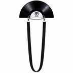 A black vinyl record wall clock by After 8, featuring a black hanging strap and a silver chain detail, shown against a plain white background. After Franco