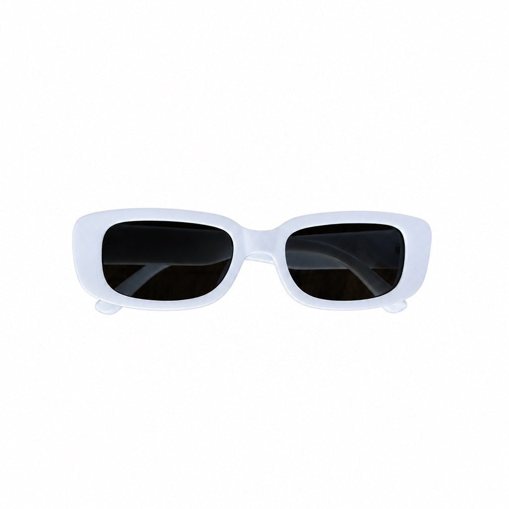 White square sunglasses with dark lenses, shown from the front on a plain white background.