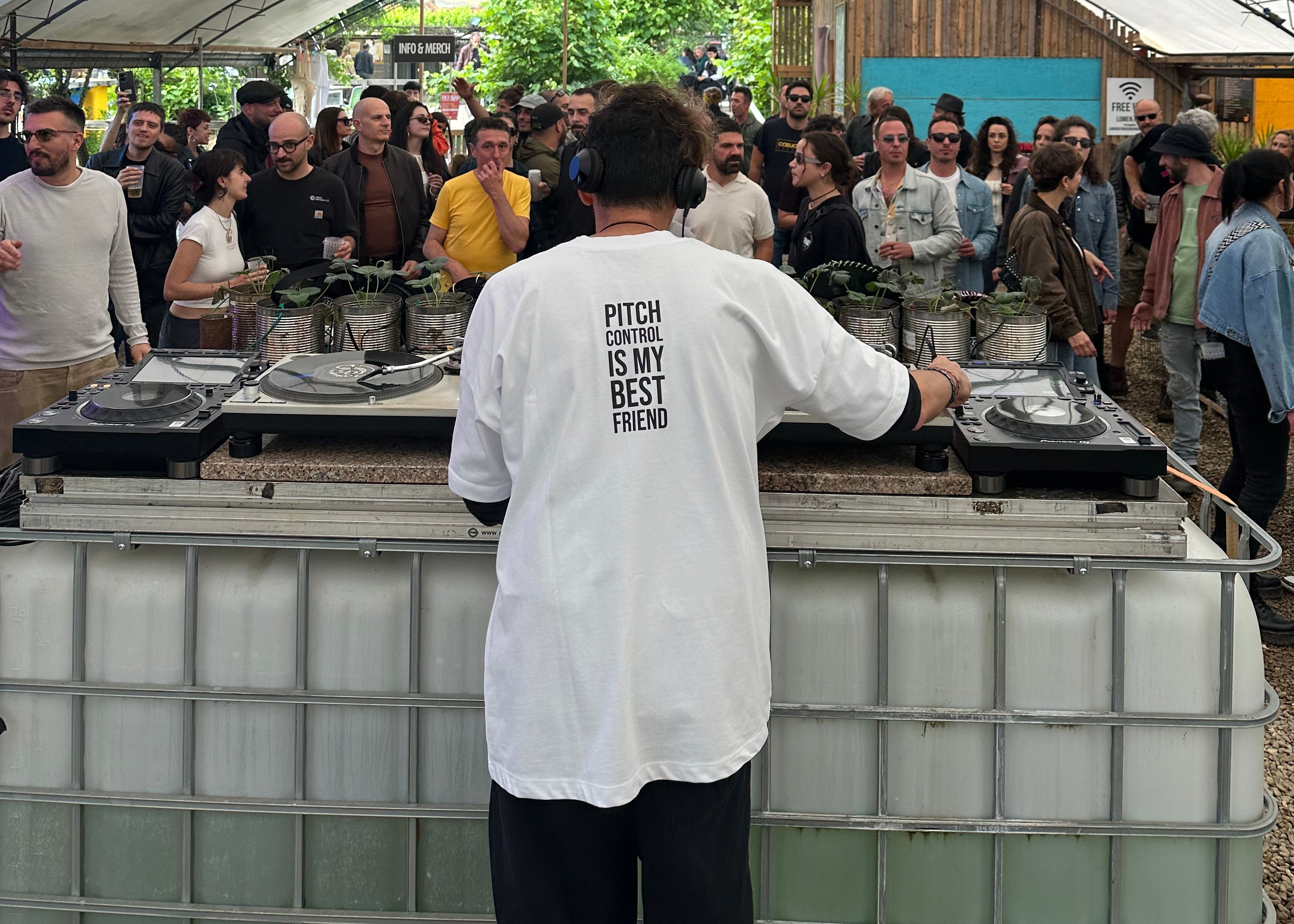 Francesca Farfa wearing shirt djing at Lumen