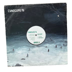 A vinyl record sleeve for Cynosure's 'Wave Scanner' LP, featuring a dark, moody ocean scene with surfers on the cover. The white center label of the vinyl is visible, and the record is photographed flat against a white background.