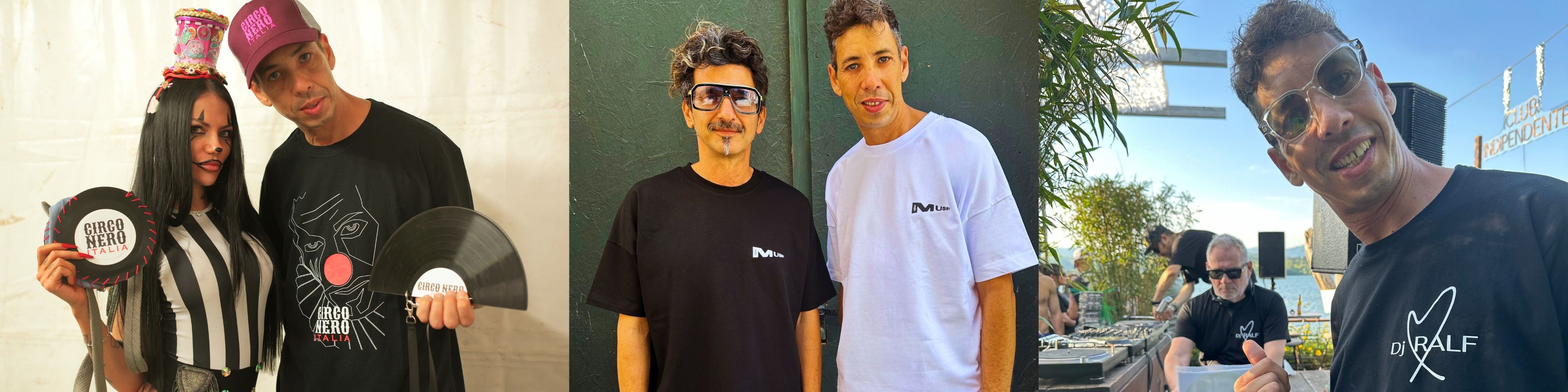 Collage of three photos featuring people wearing branded t-shirts. Andrea Decuzzi 
