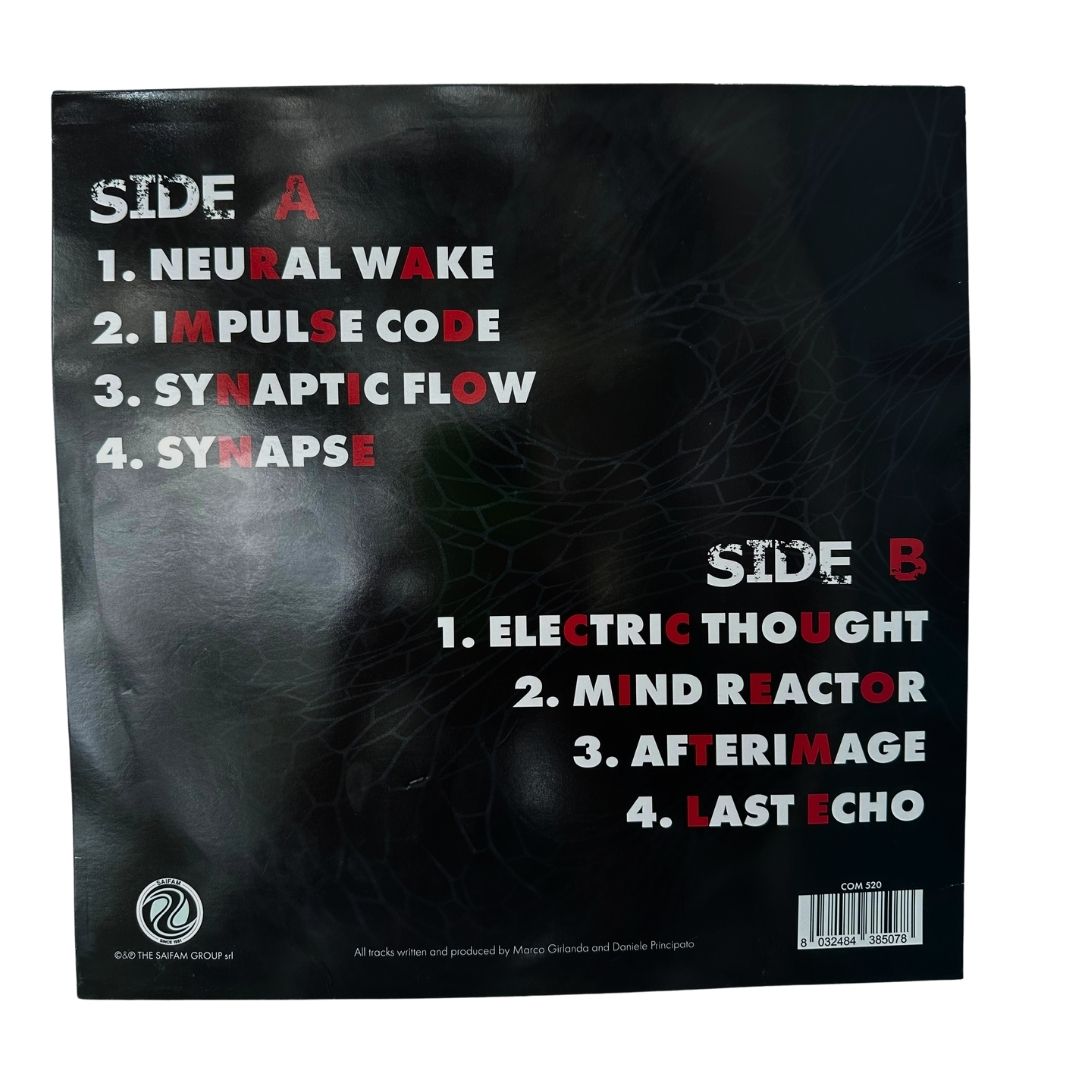 Vinyl record sleeve with track listing on a black background. SYNAPSE GIULLARE AKA 00ZICKY