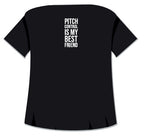 Black t-shirt with 'Pitch Control is My Best Friend' text on the back against a white background
