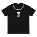 A black short-sleeve crewneck t-shirt with white printed graphics. The collar features the Italian phrase 'UN'ALTRA DOMENICA IN FAMIGLIA' in an arc, and the center chest displays a white logo with the text 'AFTER FRANCO'.